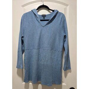 J.Jill Womens Petite Medium Hooded Tunic Sweater Blue Ribbed Knit Long Sleeve